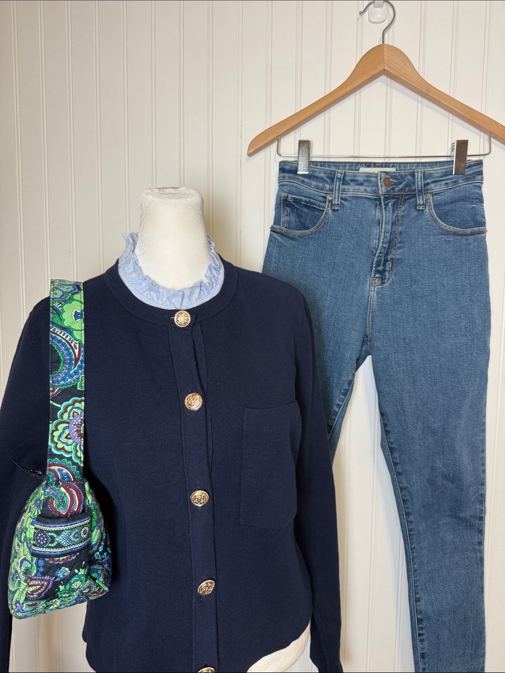 LOFT Navy Gold-Button Cardigan